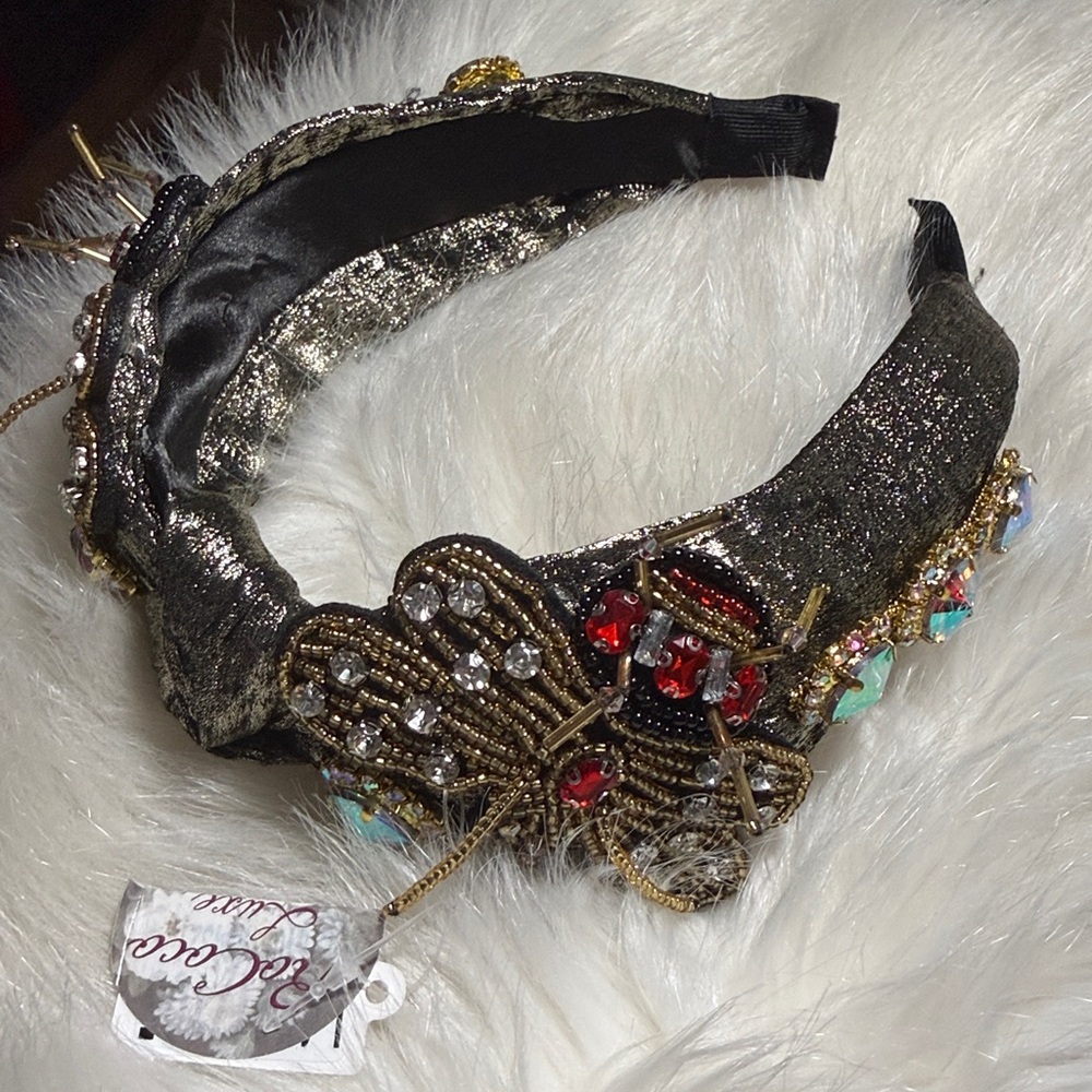 NWT headband beaded butterfly butterflies crystals adornment‎ costume party gold